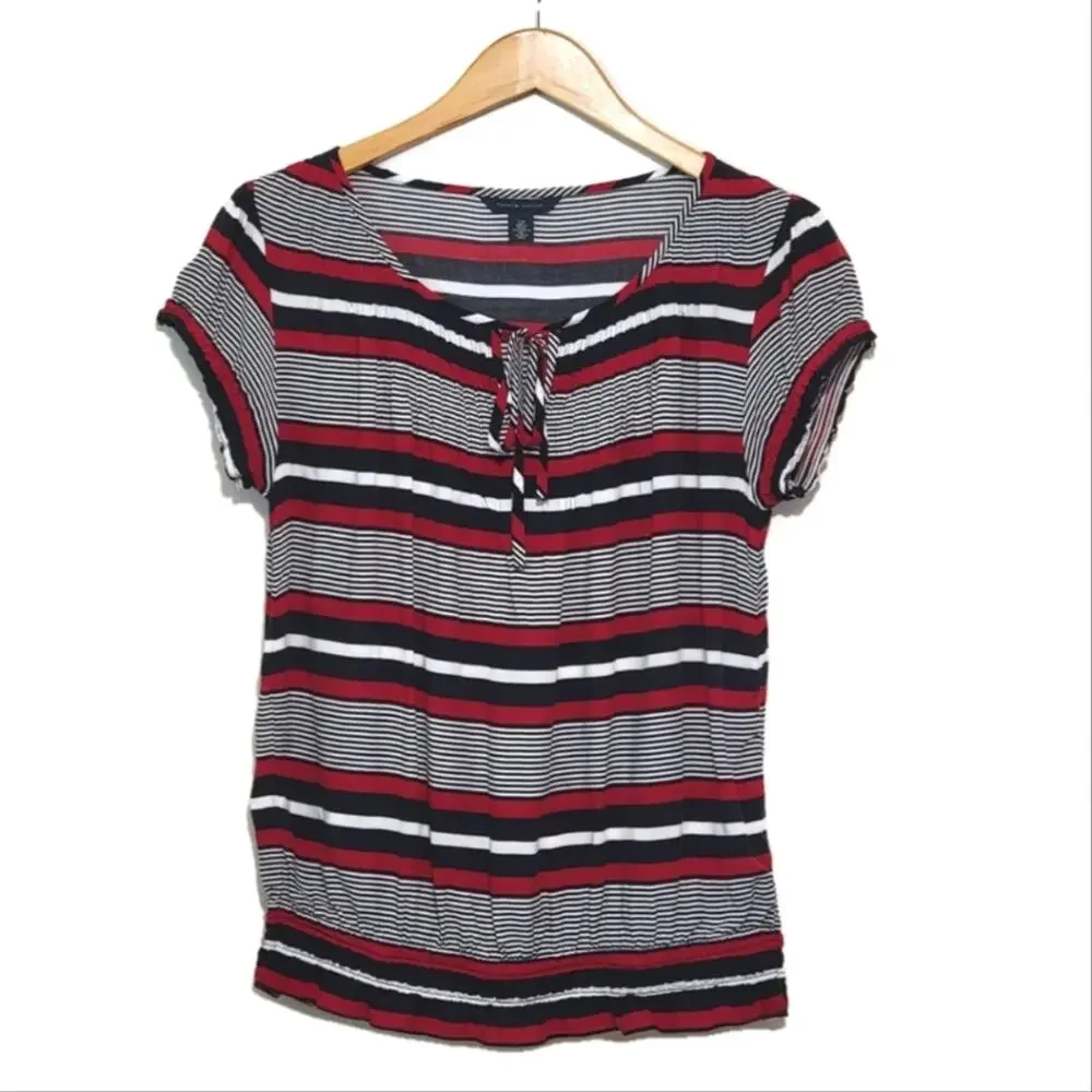 Tommy Hilfiger Scoop Neck Striped Top Red Blue Short Sleeve Casual Preppy S